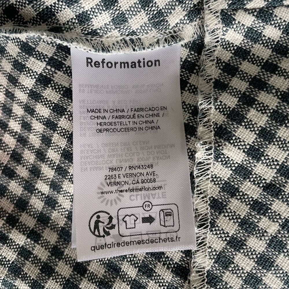 NEW Reformation Balia Midi Linen Dress Slate Check Plaid Navy White | US 2 UK 4 - Picture 9 of 15